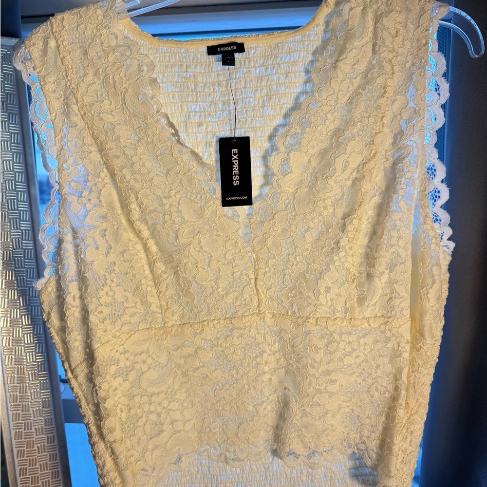 Express Cream Lace V-Neck Top
